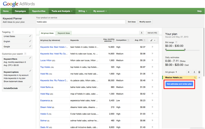 Google Adwords Keyword Planner