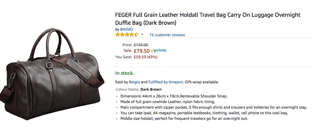 Amazon duffel bag product description