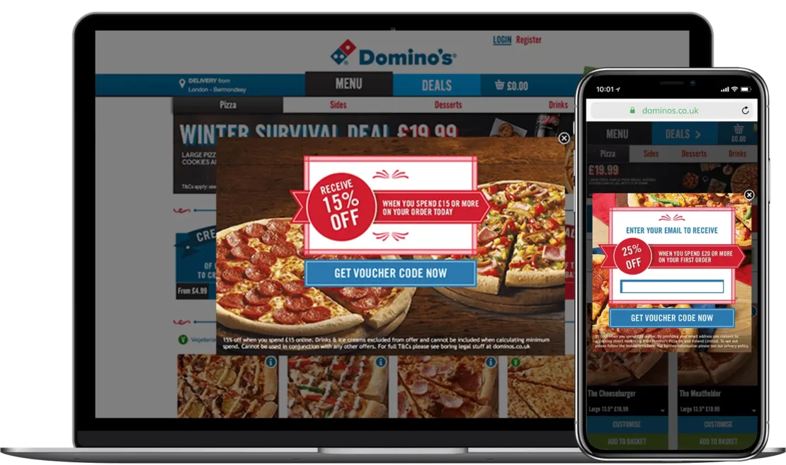 Domino's website overlay example