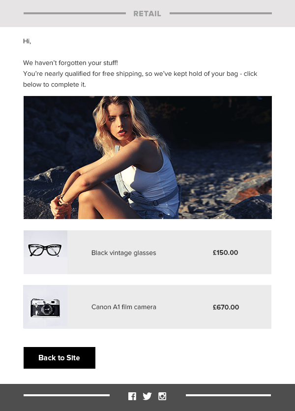 Email remarketing example