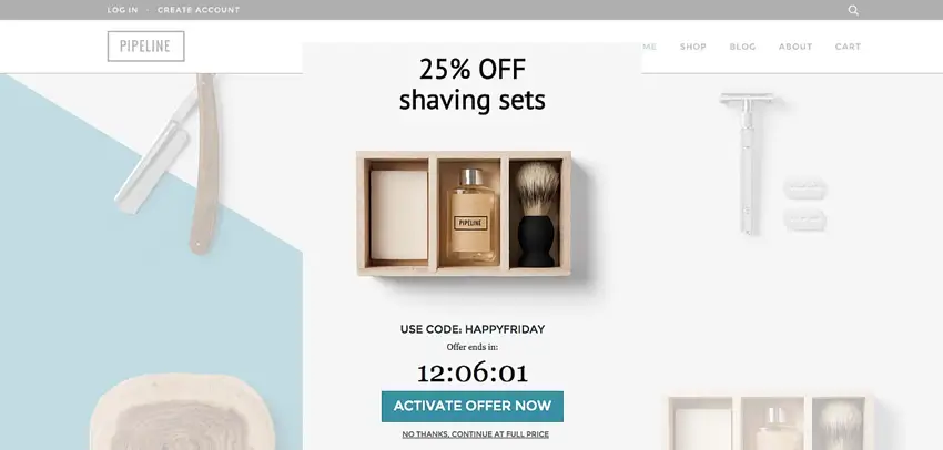 Effective ecommerce overlay example Pipeline