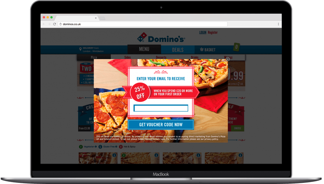 Domino's Pizza example for new visitors 