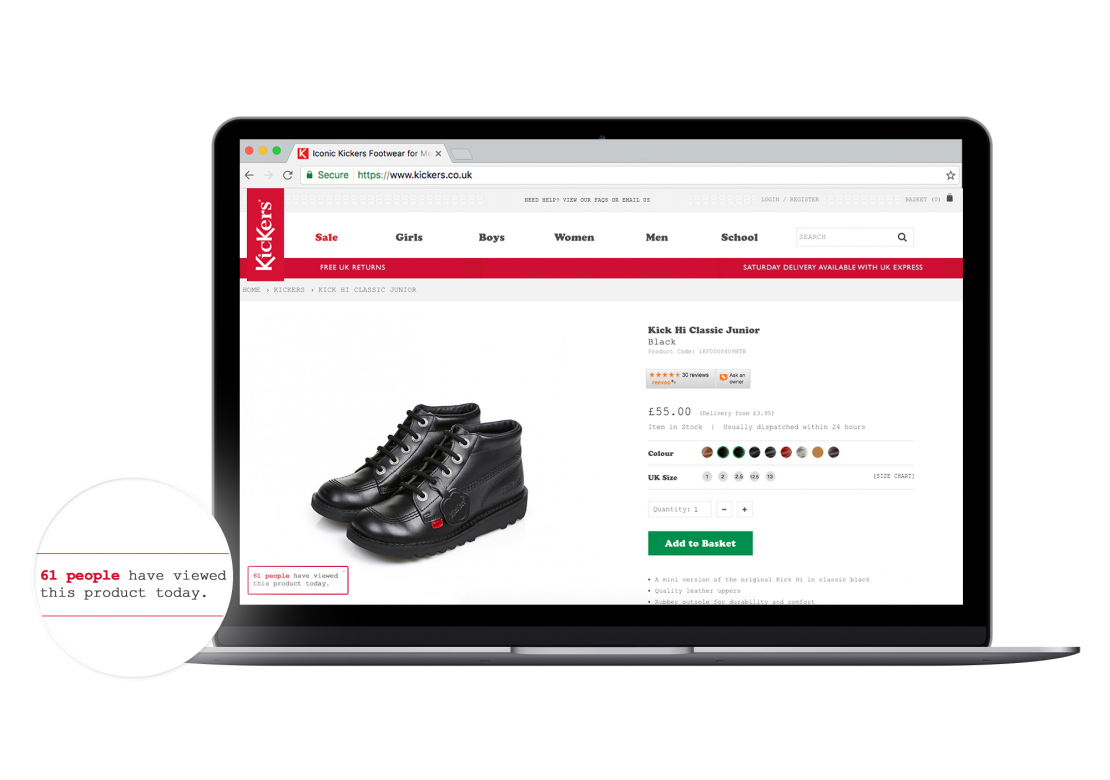 Kickers social proof urgency to purchase example