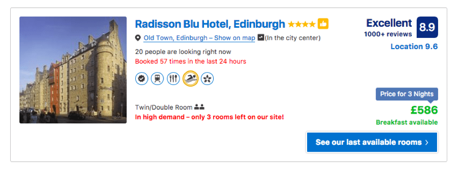 Booking.com urgency to purchase example