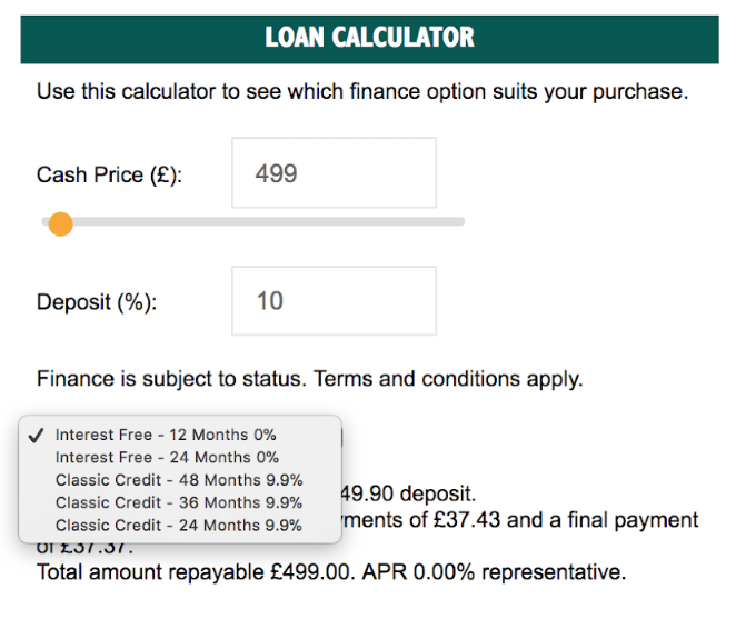 Evans Cycles financing options 2 increase order value