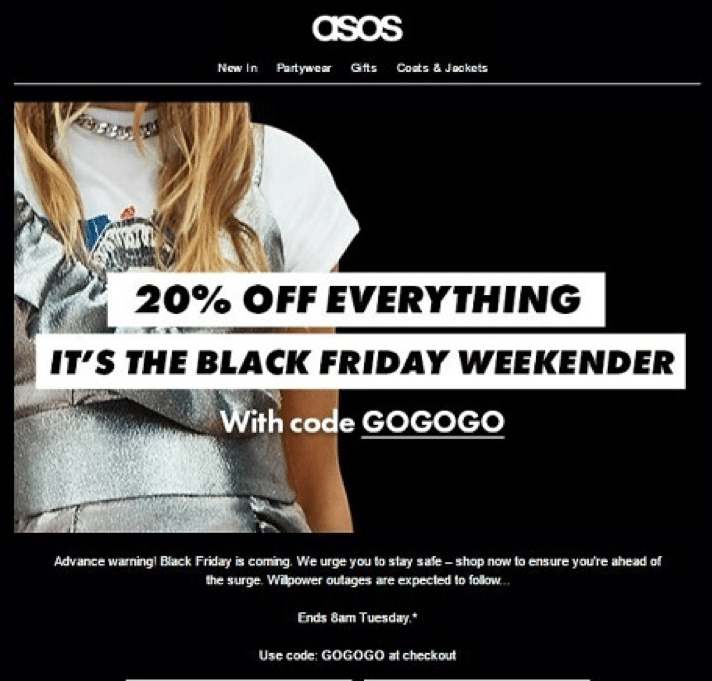 ecommerce marketing: ASOS Black Friday weekender
