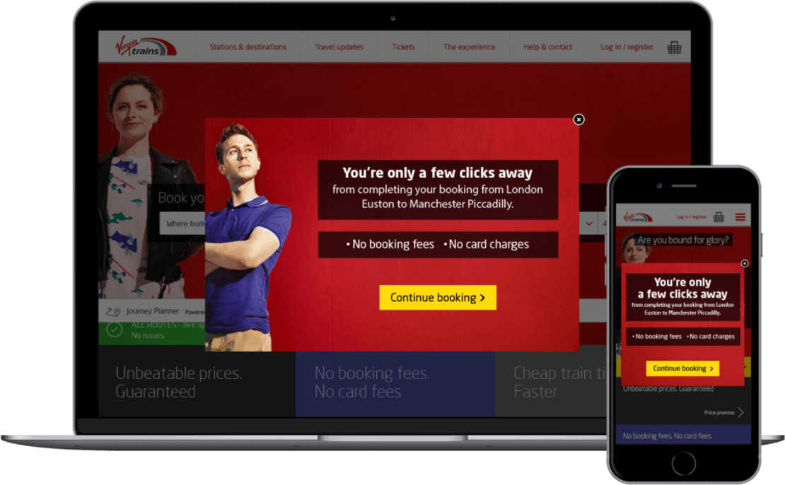 Virgin Trains booking abandonment onsite remarketing campaign
