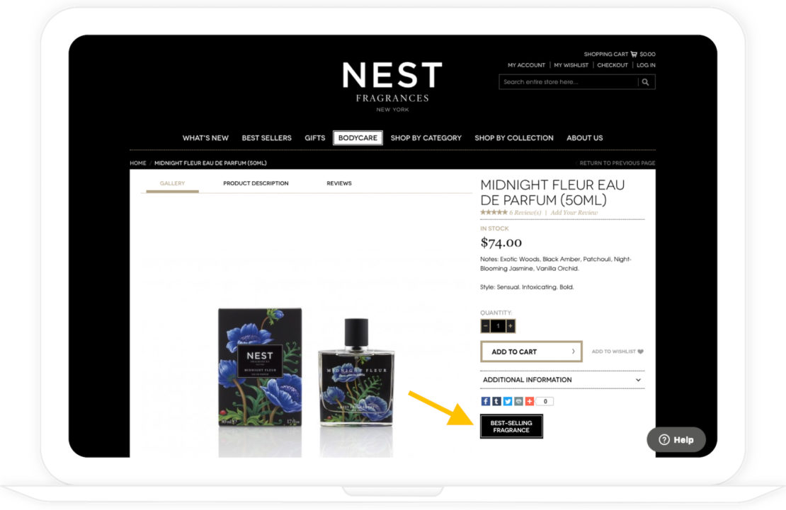In-Page Personalization displayed on the NEST Fragrances website 