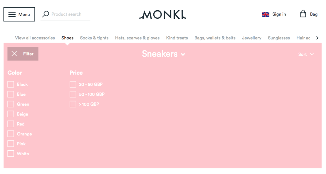 Monki: e-commerce website design