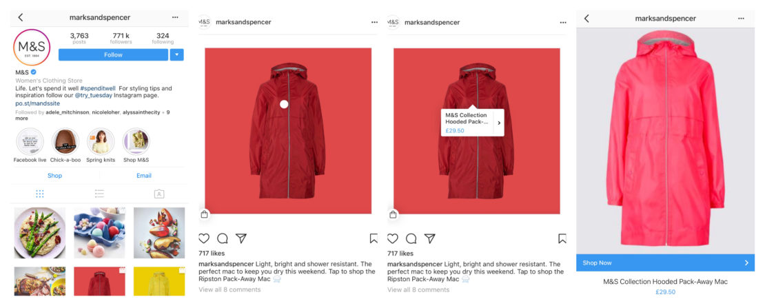 Best social media platforms for e-commerce: Instagram e-commerce example from M&S