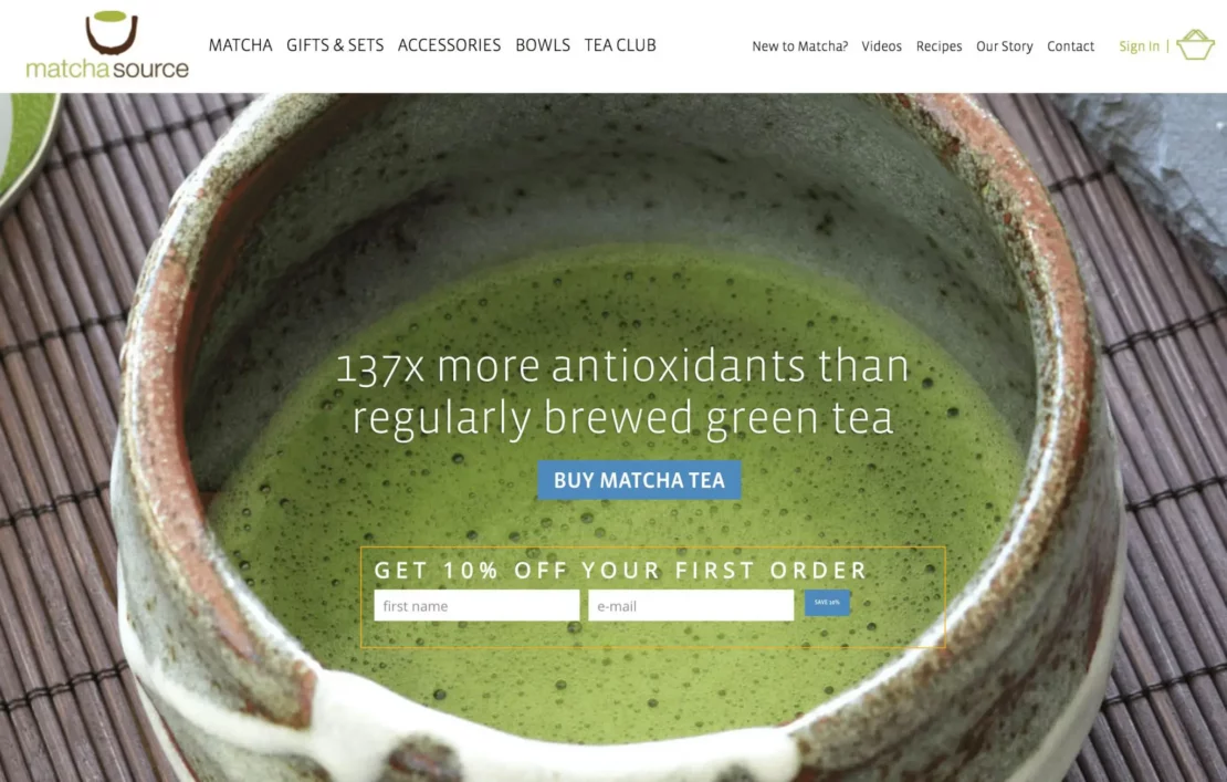 Matcha Source offer in exchange for name and email details