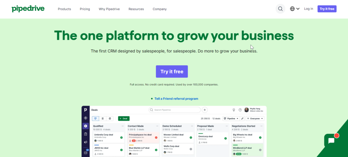 Pipedrive homepage