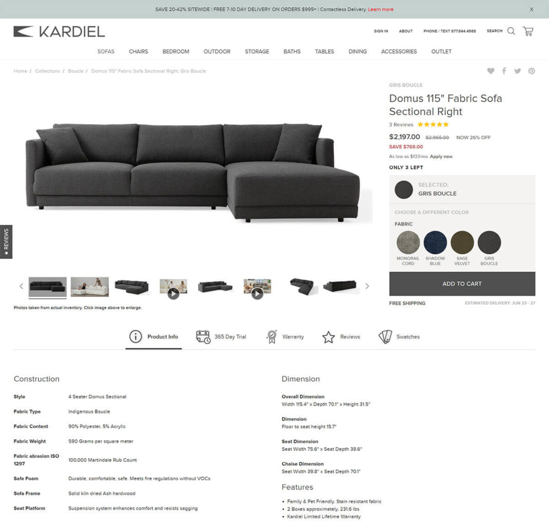 Kardiel product detail page