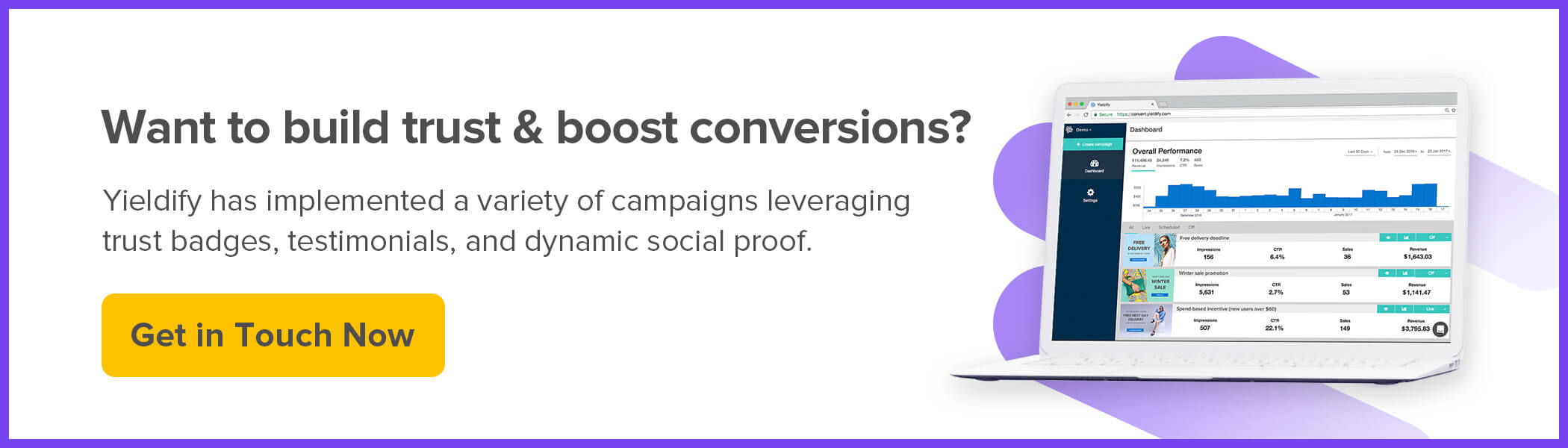 Social proof solution for eCommerce - book a Yieldify demo now!