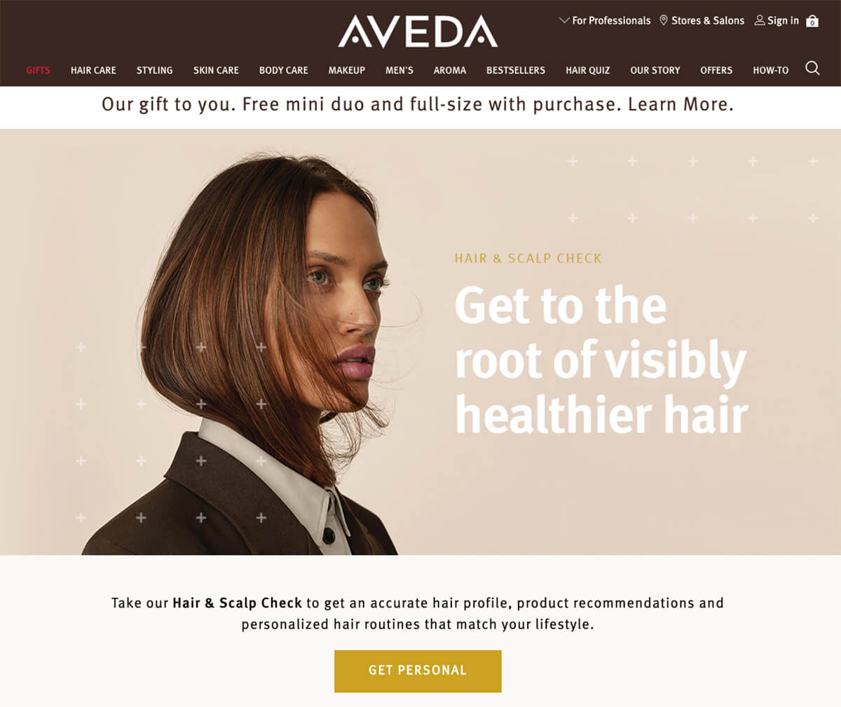 Content personalization example - Aveda