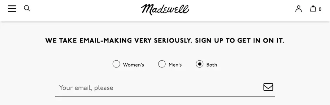 Madewell email signup form