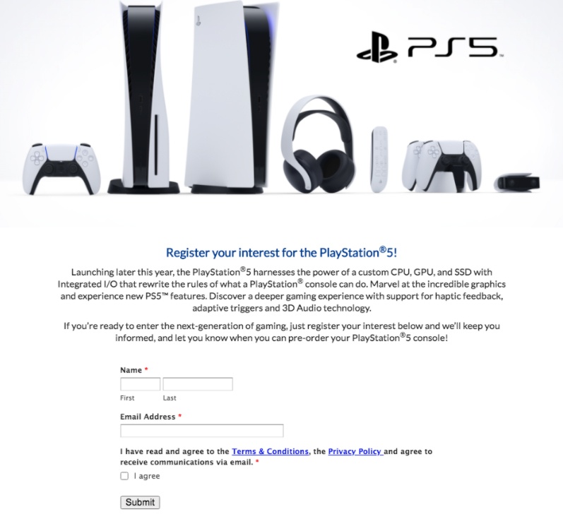 Squeeze page example - Playstation
