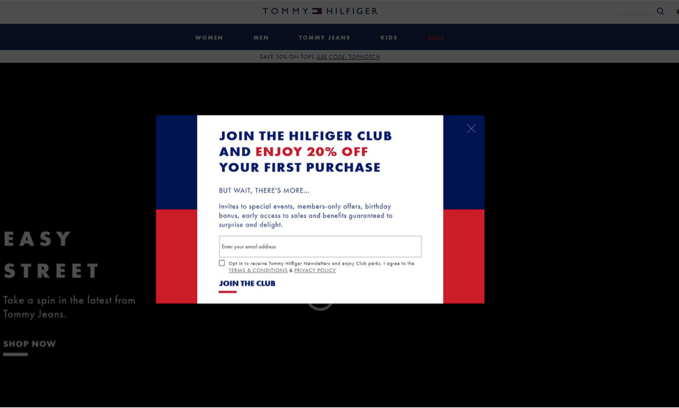 Tommy Hilfiger website overlays example
