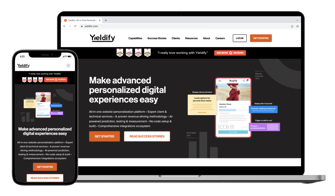 Yieldify homepage screenshot