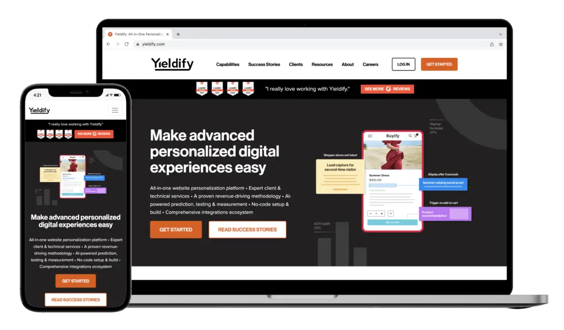 Screenshot of Yieldify's homepage