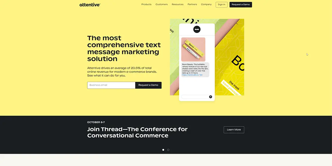 Screenshot of Attentive's homepage