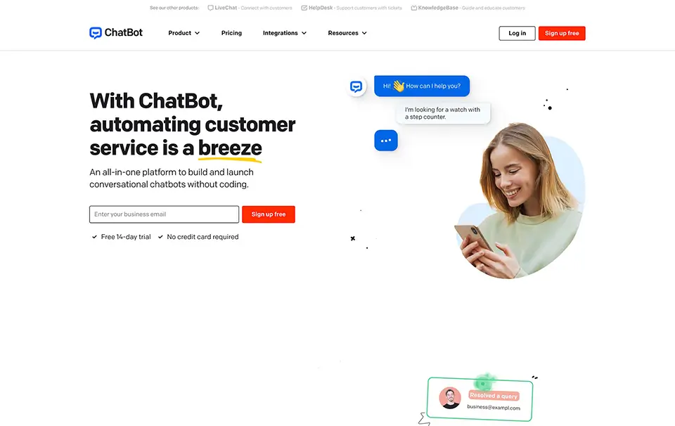 Screenshot of ChatBot homepage