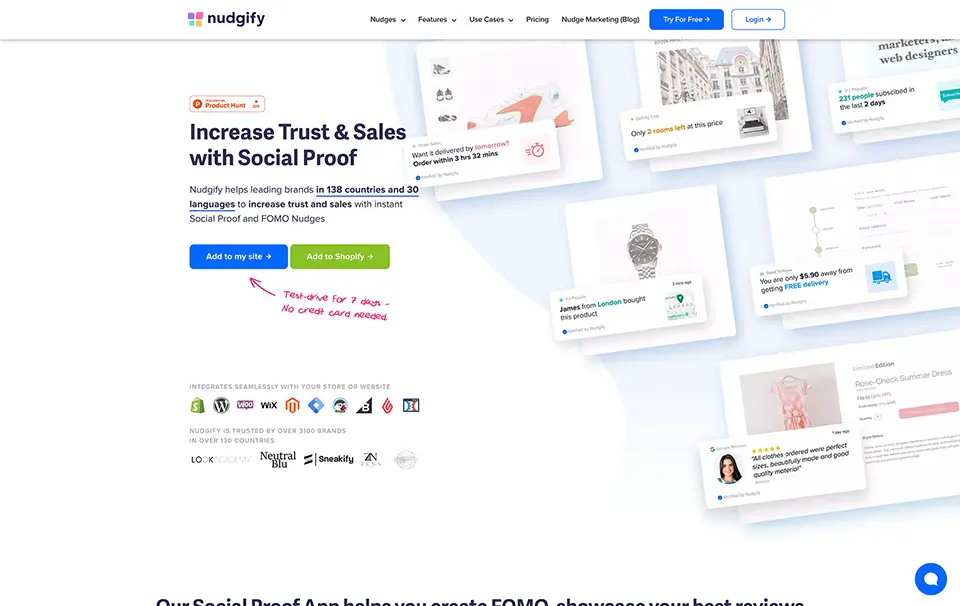 Screenshot of Nudgify homepage