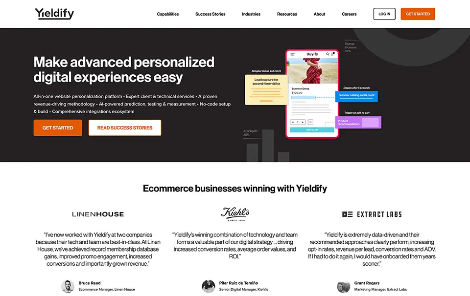 Screenshot of Yieldify's homepage