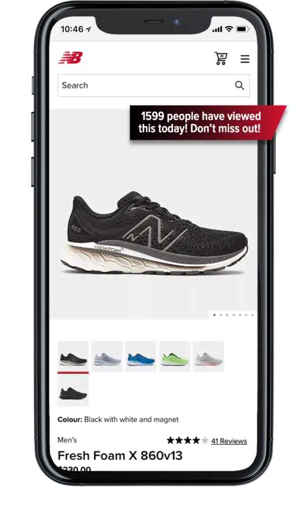 Social proof on New Balance's site
