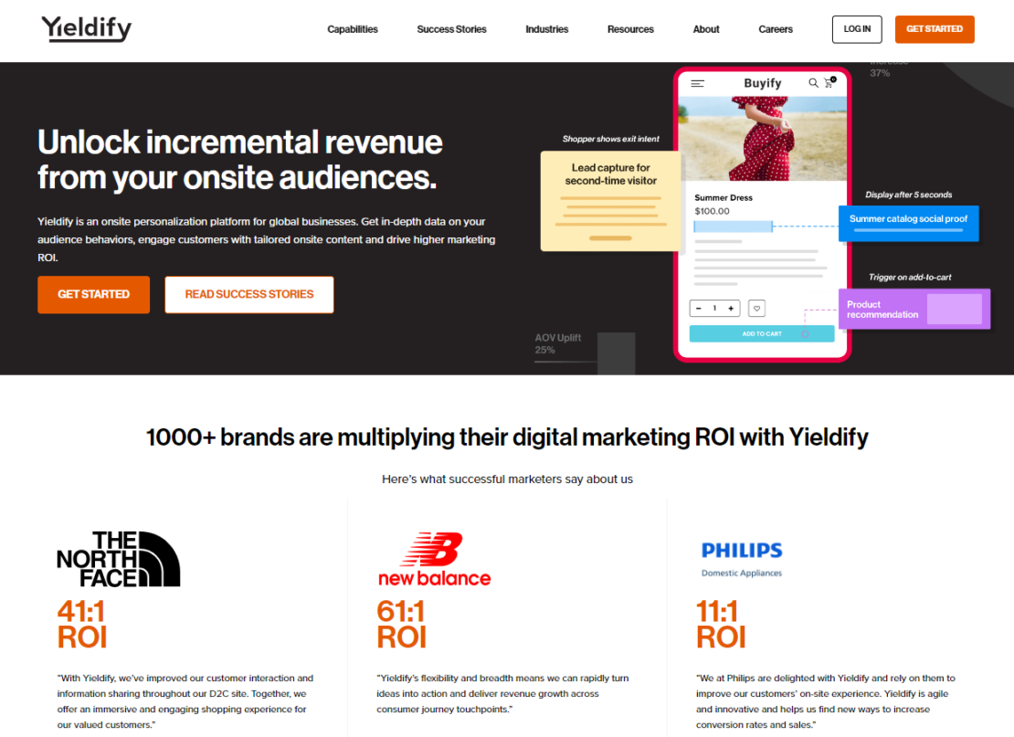 Screenshot of Yieldify's homepage